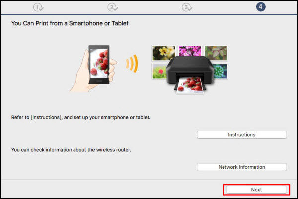 You Can Print from a Smartphone or Tablet screen: Click Next to proceed